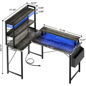Bàn chơi game hình chữ L 47 inch với trạm sạc máy tính văn phòng tại nhà di động bàn gỗ sồi đen hoàn thiện bao gồm giá sách - Product Image 4