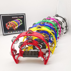 Pandereta de mano de doble fila, jingles de Metal, tambor de percusión Musical de plástico de mano, campana de mano de media luna para adultos y niños KTV - Product Image 2