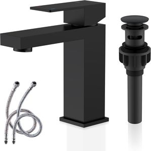 <span class=keywords><strong>Robinet</strong></span> de lavabo de salle de bain monocommande style rétro à poser sur le plan, finition noir mat, avec cartouche en laiton et bonde de vidange à levier, pour alimentation en <span class=keywords><strong>eau</strong></span> - Product Image 3