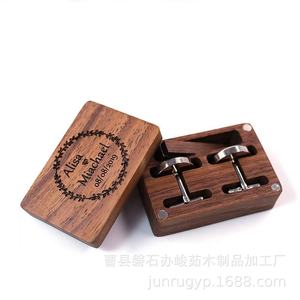 Wooden Cufflink Storage <b>Box</b> With Magnetic Lid Engraved Jewelry Organizer For Rings <b>Earrings</b> Tie Clips - Product Image 3