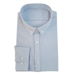 Custom OEM Design Mens Stripe Print Business Casual Shirt Long Sleeve Button Down Collar Shirt Slim Fit Dress Shirt