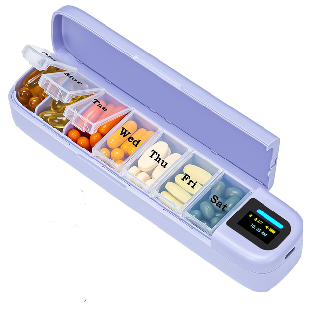 Smart BT Automatic Pill Dispenser 7-Days Medication Organizer Lights Indicate Sound Reminder Alarm & Phone Notification