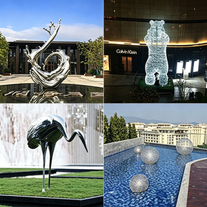Scultura Paesaggistica Astratta Personalizzata W43 in Acciaio Inossidabile, Arte Metallica Cava Lucidata a Specchio per Parchi e Paesaggi - Product Image 2