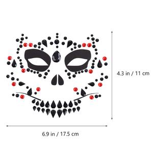 Autocollants de tatouage de crâne en strass pour Halloween, décorations faciales en cristal auto-adhésives pour maquillage de fête - Product Image 5