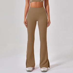 Pantalones de yoga acampanados de cintura alta para mujer, mallas de entrenamiento de levantamiento de botín con sensación <span class=keywords><strong>desnuda</strong></span> con abertura lateral, pantalones de baile y fitness al aire libre - Product Image 6