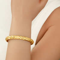 YF5192 Ensemble de bijoux en acier inoxydable plaqué or PVD 18K, motif étoile, lune, soleil, zircon, prophète, céleste, comprenant bracelet manchette ouvert, bracelet jonc et bague