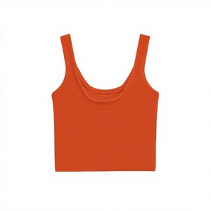 Shoulder Strap Orange Color Woven Breathable Short Casual Fashion Women's Crop Tank <b>Tops</b> - Product Image 2