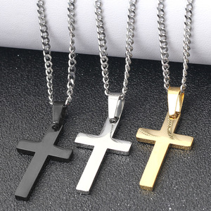 Colgante de Cruz de Acero Inoxidable de 35 mm, Diseño Liso, para Uso Diario, Incluye Cadena para Collar - Product Image 2
