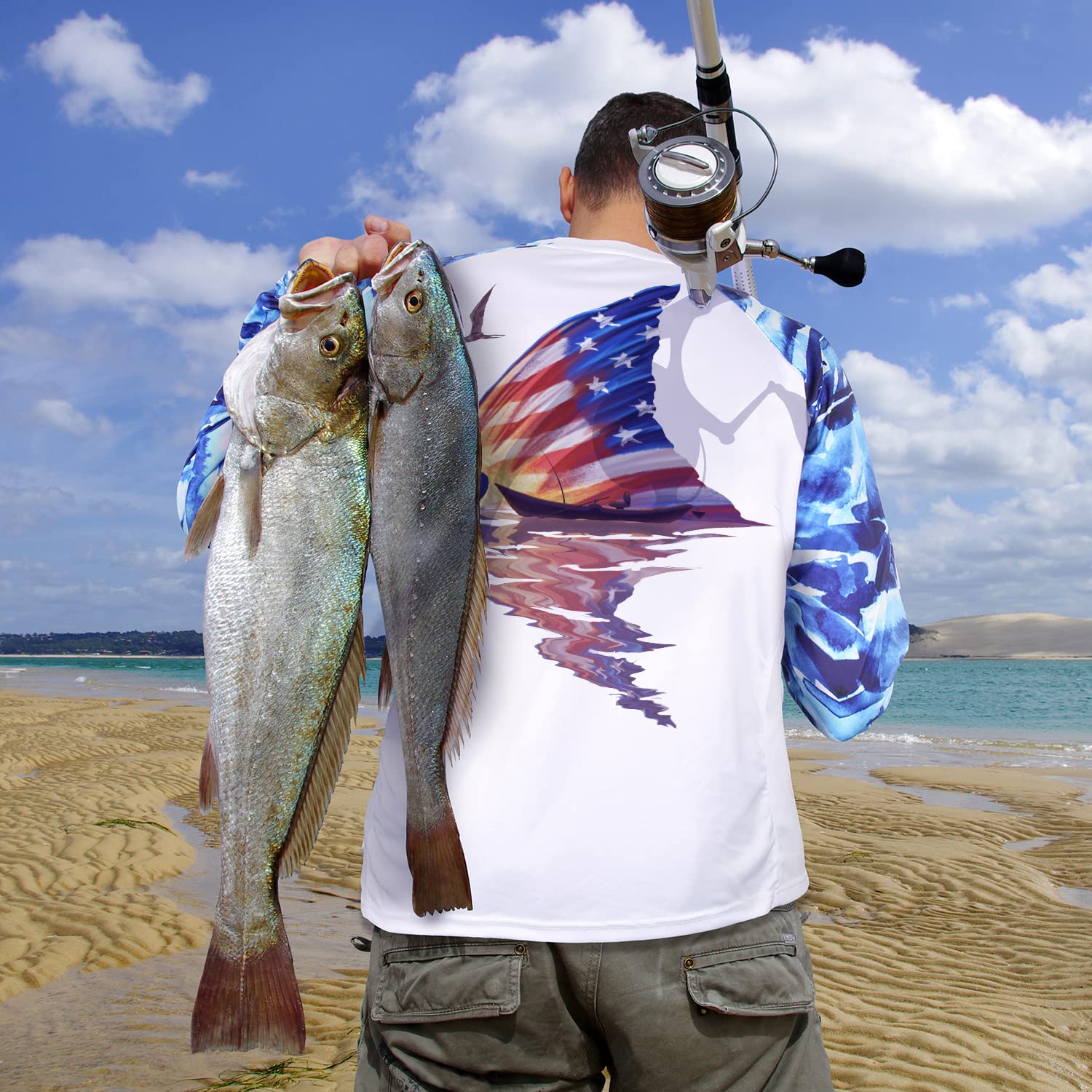 T-shirt De Pêche Homme Manches Courtes - UPF 50+ Protection UV - Séchage Rapide - Imprimé Poisson - Rashguard Sportif