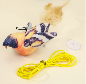 Plüschiges, simuliertes, geräuschmachendes Vogel-Katzenspielzeug, interaktives zwitscherndes Katzenangel-Set mit Feder und Katzenangelstab - Product Image 3