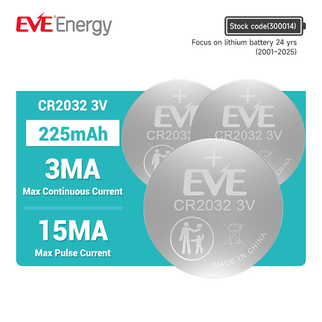 EVE CR2032 Coin Limno2 3.0 V 225 MAh  Button Lithium Battery  Cr2032 Primary Batteries  Watch Batteries