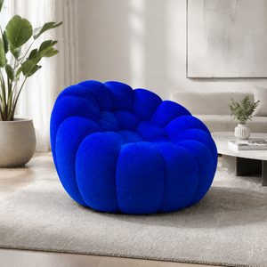 Electric Blue Fabric Bubble Lounge Chair Oversized <strong>Bean</strong> <strong>Bag</strong> Armchair <strong>Boucle</strong> Cloud Modern Designer Reclining Soft Comfort Living - Product Image 2