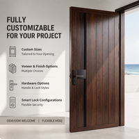 Porte d'entrée extérieure de luxe moderne en bois massif, anti-effraction, avec panneau géométrique, poignée longue et serrure intelligente sécurisée pour maison