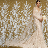 Tissu en dentelle française de luxe HY2220, dernière collection, broderie florale perlée avec sequins, vente en gros