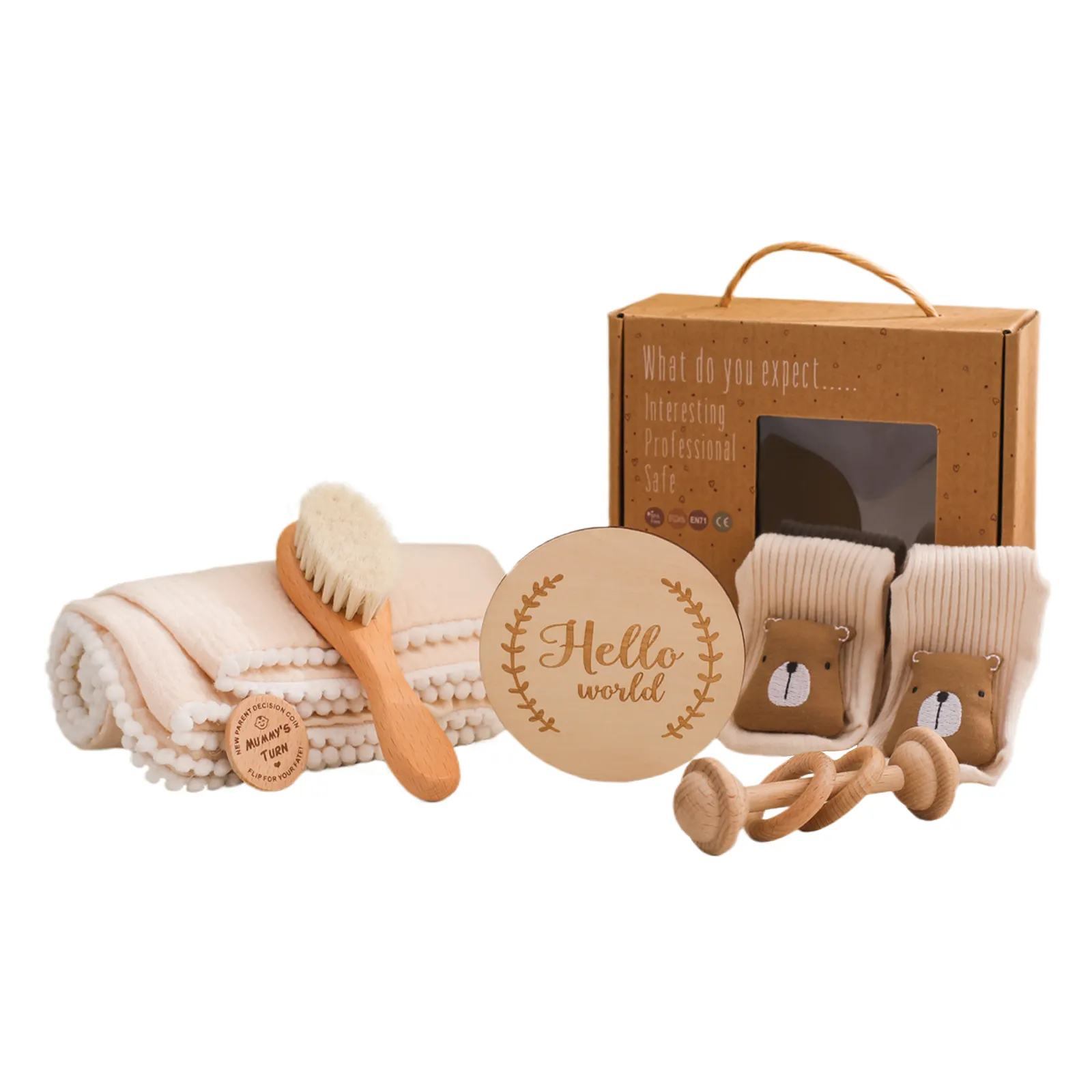Nuova vendita calda giocattoli educativi per bambini pietra miliare in legno Set di spazzole Baby Shower scatola regalo Set giocattolo
