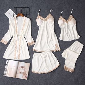 Nueva Lencería Sexy para Mujer, Camisón de Seda, Conjunto de Pijama de Cinco Piezas de Satén - Product Image 4