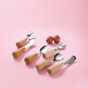 Juego de cubiertos nórdicos de acero inoxidable con mango de madera, ecológicos, aptos para lavavajillas, utensilios de alimentación para niños, cuchara, tenedor, cuchillo - Product Image 3
