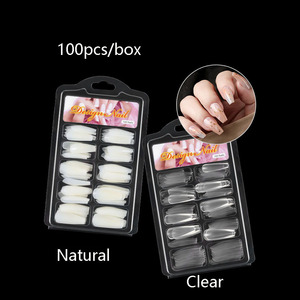 Uñas Postizas Francesas 3D en Forma de Ataúd, 100 Piezas, Forma de Gota de Agua, Color Natural, Gel DIY, Uñas Extendidas Completamente Aplicadas - Product Image 4