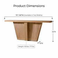 Table console sculpturale contemporaine en bois de chêne massif avec piétement, idéale pour l'entrée, le couloir, les villas de luxe et les projets hôteliers.