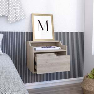 Modern <b>Floating</b> Nightstand Single <b>Drawer</b> Light Wood Two Tier Top Shelf Storage End Table Side Table - Product Image 4