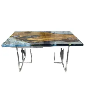 Cheap Price Factory Direct Restaurant Furniture Walnut table solid wood epoxy resin slab river dining table top