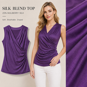 Chaleco sin mangas de punto de seda de morera con cuello cruzado en V, camiseta interior fruncida, logotipo personalizado, suave, transpirable, elegante, para mujer - Product Image 1