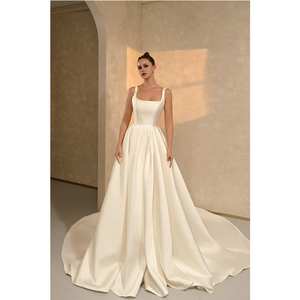 Abito da <span class=keywords><strong>sposa</strong></span> LY-WD1350 in raso di alta qualità con strascico per spose, elegante, personalizzabile, stile <span class=keywords><strong>vintage</strong></span>, taglia e scollo personalizzabili - Product Image 1