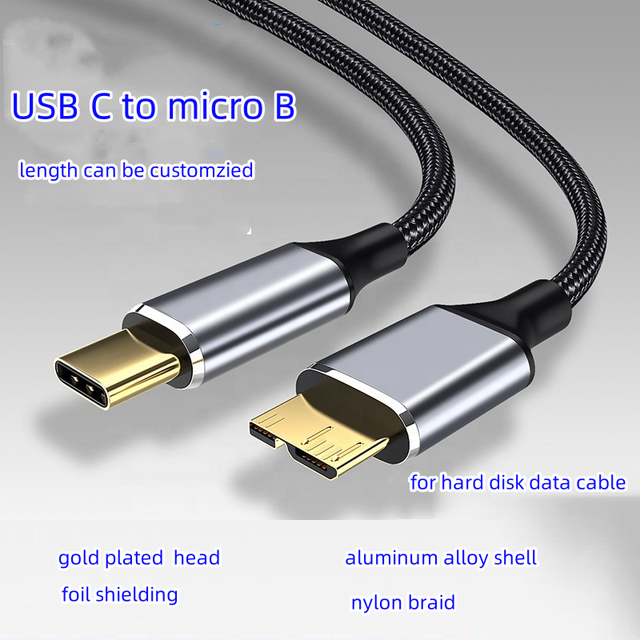 Aluminum Alloy Type-C 3.0 Micro B 3.0 3A Fast Charging Nylon Braid Foil Shielded Data Cable 1m for Computer Printer