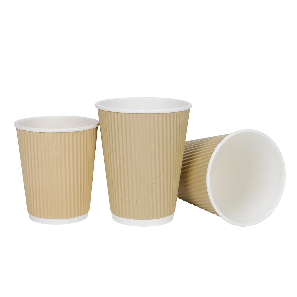Tazza di caffè di carta ecologica usa e getta con coperchio, doppio spessore per prevenire ustioni.