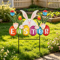Nuova Decorazione Pasquale in Metallo a Forma di Tulipano e Coniglietto per Prato e Giardino