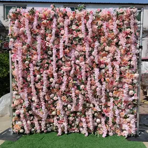 Artificial Purple Pink Rose Backdrop for wedding event stage decoration Flower panel rose decoration flower wall Handmade