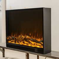 Cheminée électrique domestique 220V avec télécommande, boîtier noir, LED effet flamme de carbone, 35 pouces, pour foyer à bois