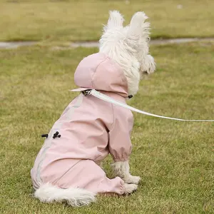 Pakaian anjing peliharaan tahan hujan antilembap, pakaian anjing reflektif kaki empat perlengkapan anjing kucing jas hujan