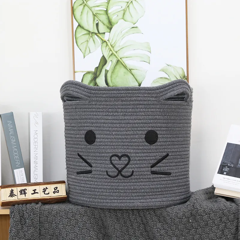 Zuijia – panier de rangement en corde de coton, panier de jouets avec poignée d'oreille de chat