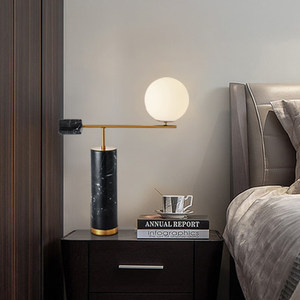 Lampe de table moderne de luxe Hullxine, abat-jour en verre, base en marbre, pour salon ou chambre à coucher - Product Image 4
