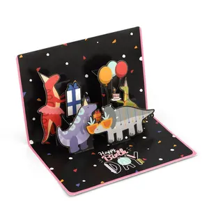 Tarjetas de Felicitación Pop-Up 3D con impresión personalizada para niños, tarjetas divertidas de dinosaurio Feliz cumpleaños con sobres, fabricación OEM, venta al por mayor