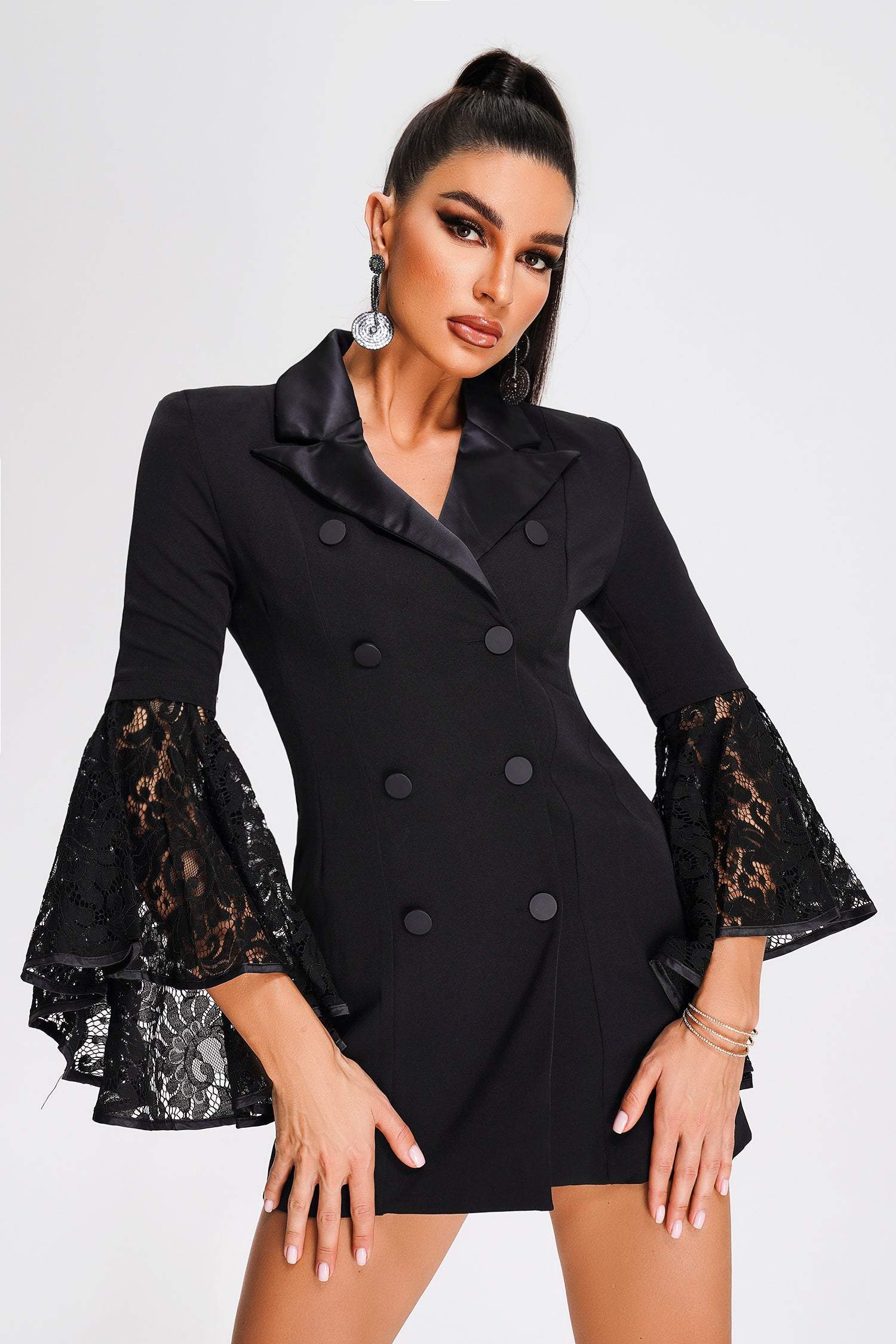 Ladies Long Lace Sleeve Mini Casual Black Office Dress for Women 2023|  Alibaba.com