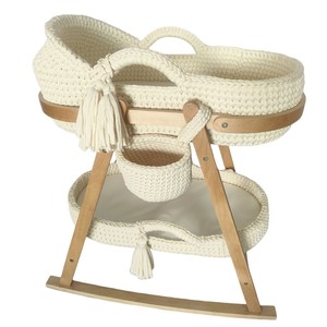 Cesta Moisés Ovalada <span class=keywords><strong>de</strong></span> Ganchillo Hecha a Mano, con Asa, Marco Portátil, Cuerda <span class=keywords><strong>de</strong></span> Algodón Tejida, Cama para Bebé con Tiras <span class=keywords><strong>de</strong></span> Tela, Cesta para Recién Nacido - Product Image 3