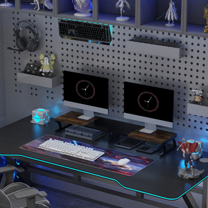 Soporte de monitor doble de madera grande con organizador de escritorio de almacenamiento para computadora portátil e impresora - Product Image 4