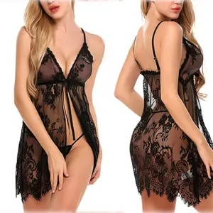 Nouvelle Arrivée Femmes Lingerie Ouvert Avant Babydoll Dentelle Chemise Vêtements De Nuit Sheer Mesh Robe De L'usine