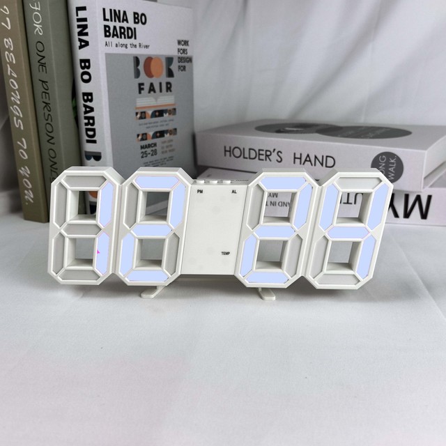 USB Rechargeable 3D LED Wall Clock Digital Temperature Display with Alarm for Modern Home