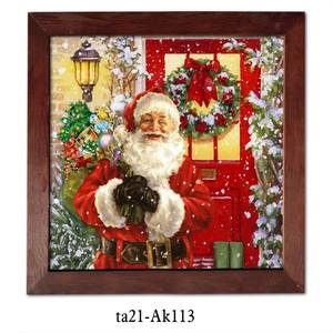 Moldura de madeira personalizada para decoração de paredes de Natal, imagem de Papai Noel impressa em tela com luzes LED, decoração para casa - Product Image 1