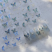 Pegatinas para Uñas con Incrustaciones de Diamantes de Cristal, Estilo Simple Retro Japonés, Mariposa Azul, Modelo 4107, Hecho en China, Superventas