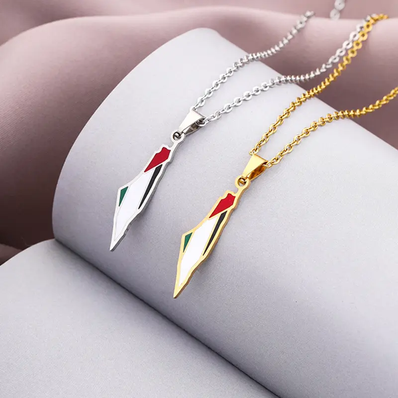 Europe and the United States Israel and Palestine pendant necklace Stainless steel fashion personality pendant map necklace