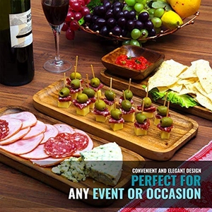 Plateau de service en acacia Assiettes à fromage Assiettes à dîner rectangulaires Lot de 3 pour la salle à manger - Product Image 1