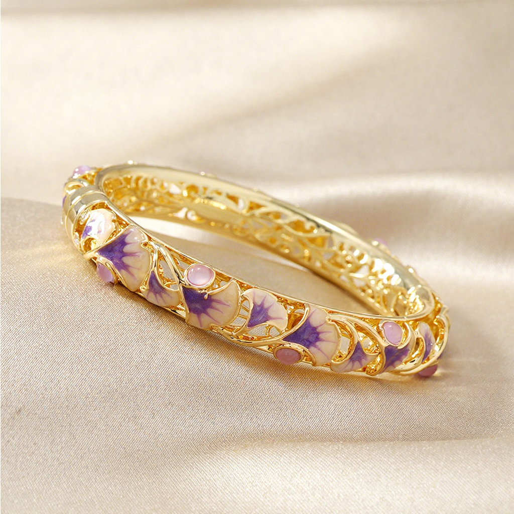 Cloisonné (enamel) ginkgo leaf bangle Purple