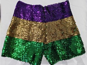 <span class=keywords><strong>Pantaloncini</strong></span> adulti martedì Gras colore bloccato ragazze donne verde viola giallo paillettes <span class=keywords><strong>pantaloncini</strong></span> elasticizzati - Product Image 2