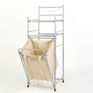 Double Layer <b>Laundry</b> Basket Canvas Storage Rack <b>Standing</b> Type Home Clothing Organizer Minimalist Design Durable Rectangle Shape - Product Image 2