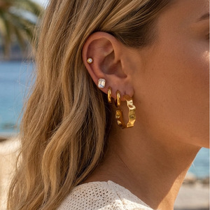 Fashion <b>Stud</b> <b>Earrings</b> Gold Plated <b>Crystal</b> Geometric Hoop Set For Gift - Product Image 2