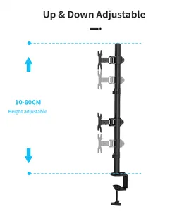 双显示器垂直堆叠桌面安装支架2个屏幕13-32英寸高度可调臂立杆索环c形夹底座